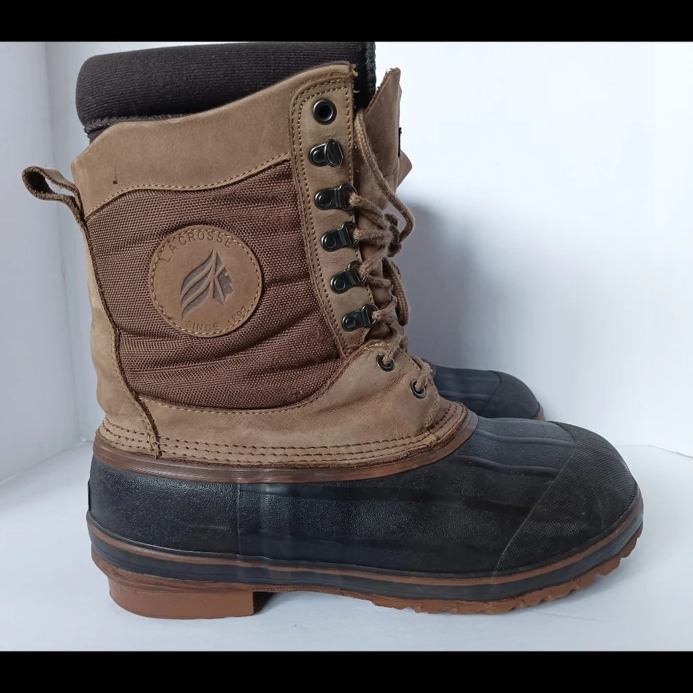 🖤 LaCrosse Leather Winter Rubber Duck Boots Thinsulate Mens 12 Brown Lined Snow